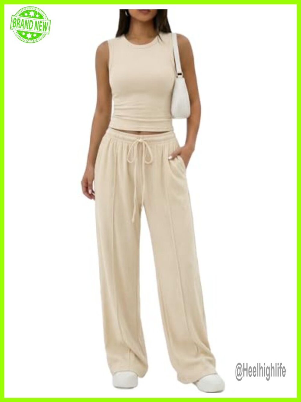 Women's Summer 2 Piece Lounge Set Wide Leg Pants Cropped Tank Top